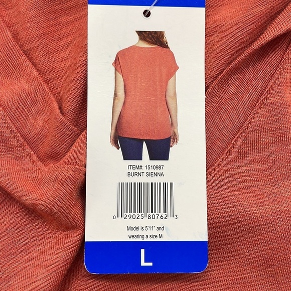 Jessica Simpson NWT Burnt Sienna Comfy V- Neck Short Sleeve Knit Top - Picture 11 of 14